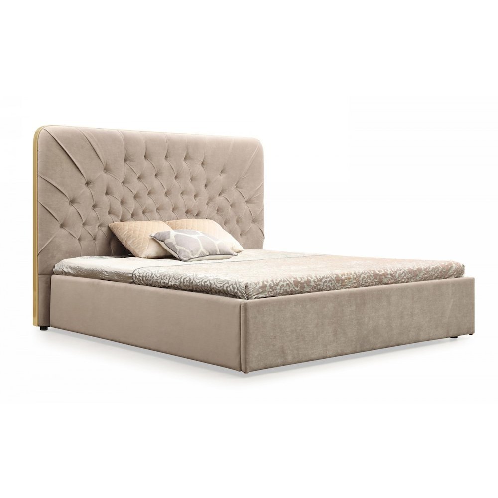 Eastern King Luxury Bed Frame, Tufted Bed Frame Upholstered In Beige Velvet