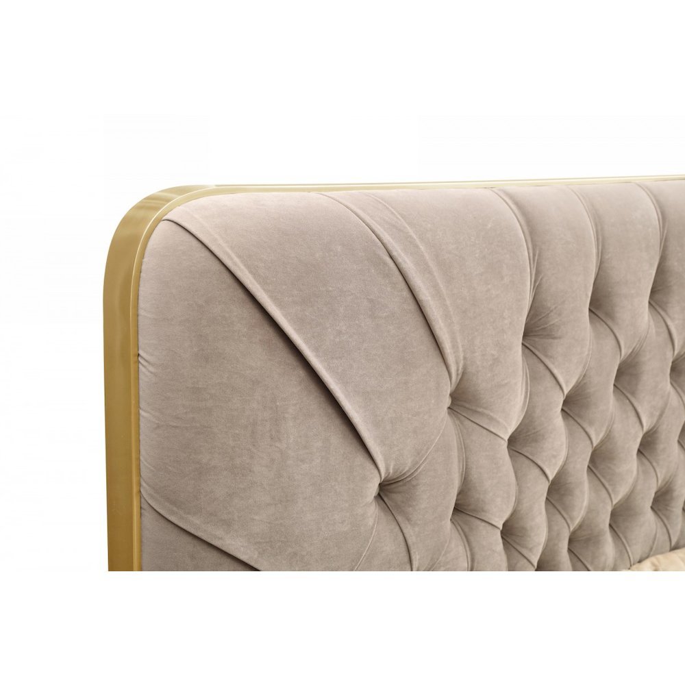Eastern King Luxury Bed Frame, Tufted Bed Frame Upholstered In Beige Velvet