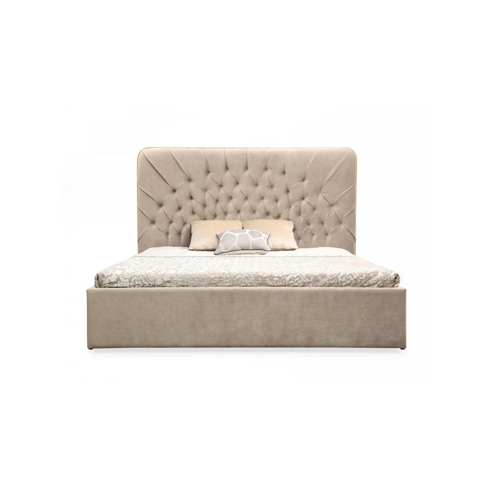 Eastern King Luxury Bed Frame, Tufted Bed Frame Upholstered In Beige Velvet