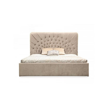 Eastern King Luxury Bed Frame, Tufted Bed Frame Upholstered In Beige Velvet