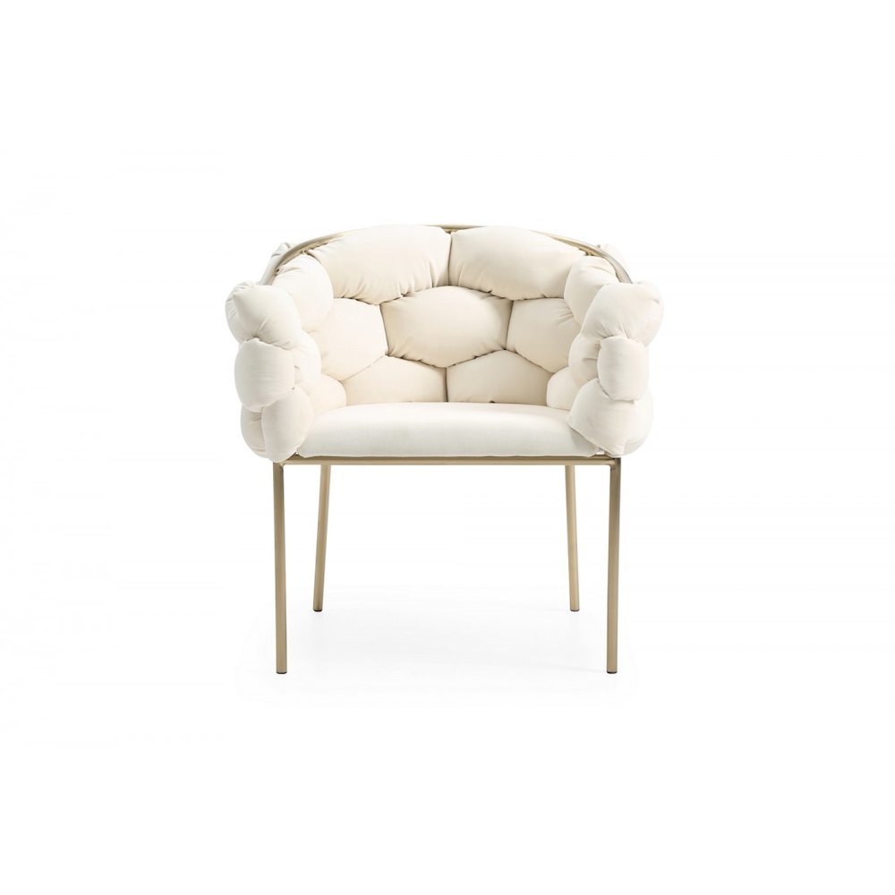 Off-White Modern Upholstered Dining Chair, Cozy Chair With Brass Metal Frame