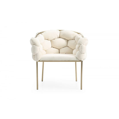 Off-White Modern Upholstered Dining Chair, Cozy Chair With Brass Metal Frame