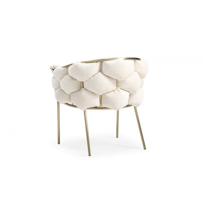Off-White Modern Upholstered Dining Chair, Cozy Chair With Brass Metal Frame