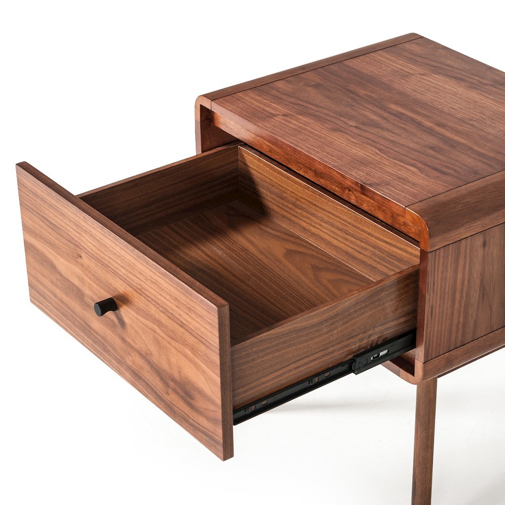 Mid Century Modern Nightstand, Walnut Wood Bedside Table With Drawer
