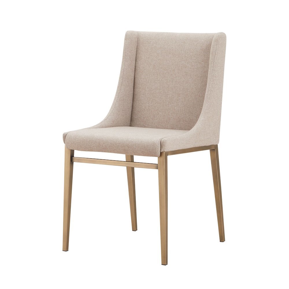 Beige Upholstered Dining Chairs Set Of 2, Modern Kitchen Chairs With Metal Legs
