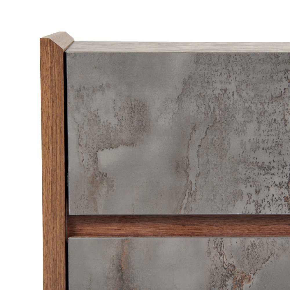 Gray Nightstand With 2 Drawers, Modern Walnut Veneer Bedroom Side Table
