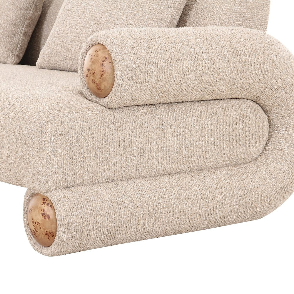 Odette - Modern Beige Fabric + White Burl Sofa