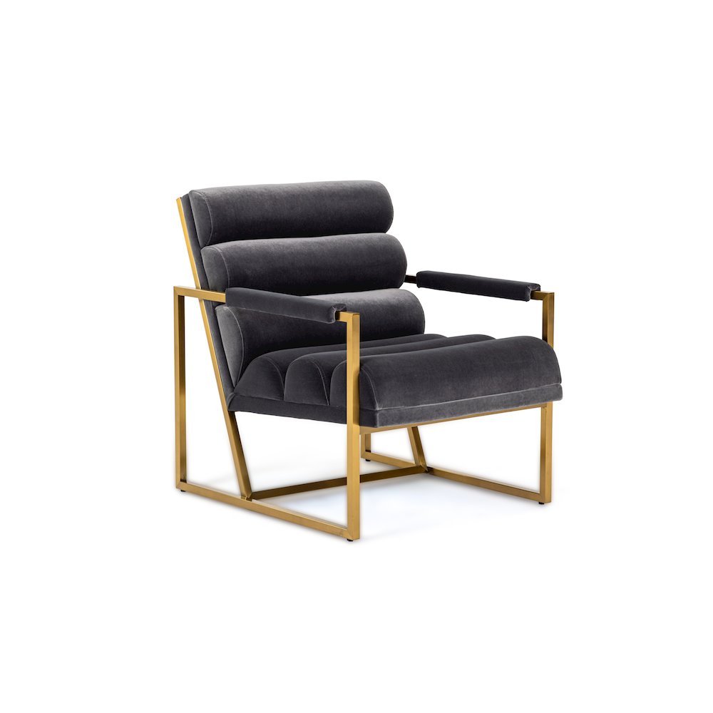 Modrest Anton - Modern Grey Velvet + Brass Accent Chair