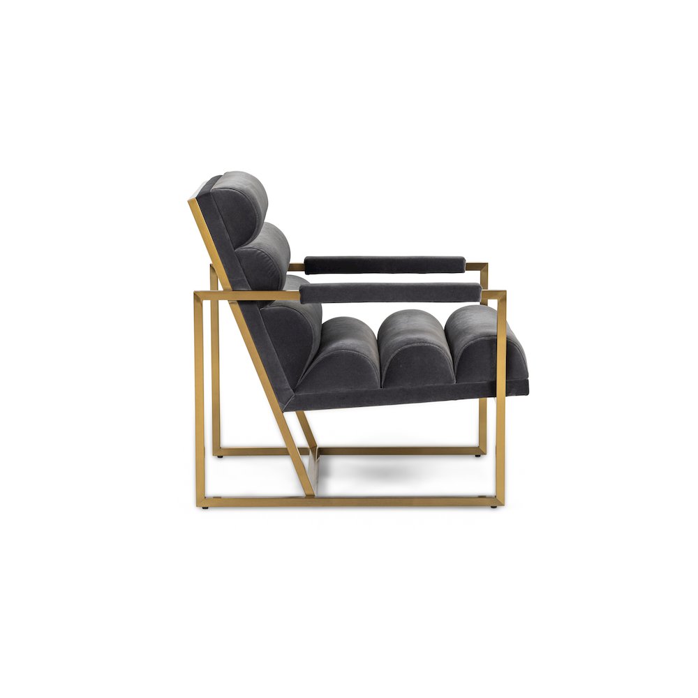 Modrest Anton - Modern Grey Velvet + Brass Accent Chair