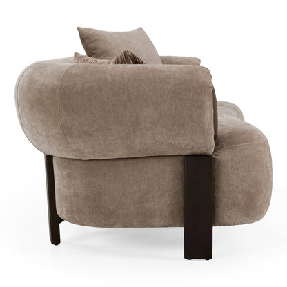 Arnaud - Modern Tan Fabric + Brown Oak Loveseat Sofa