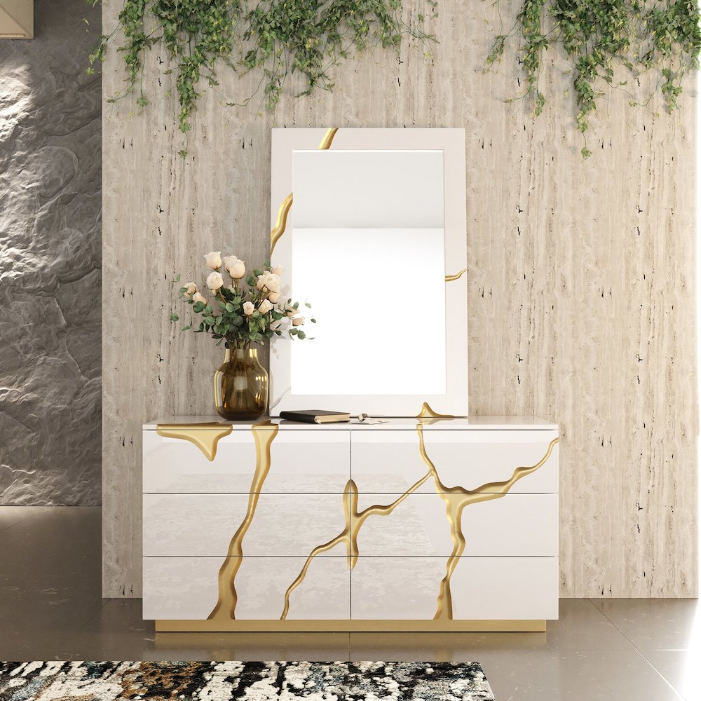 Modrest Aspen Modern Wide White and Gold Dresser
