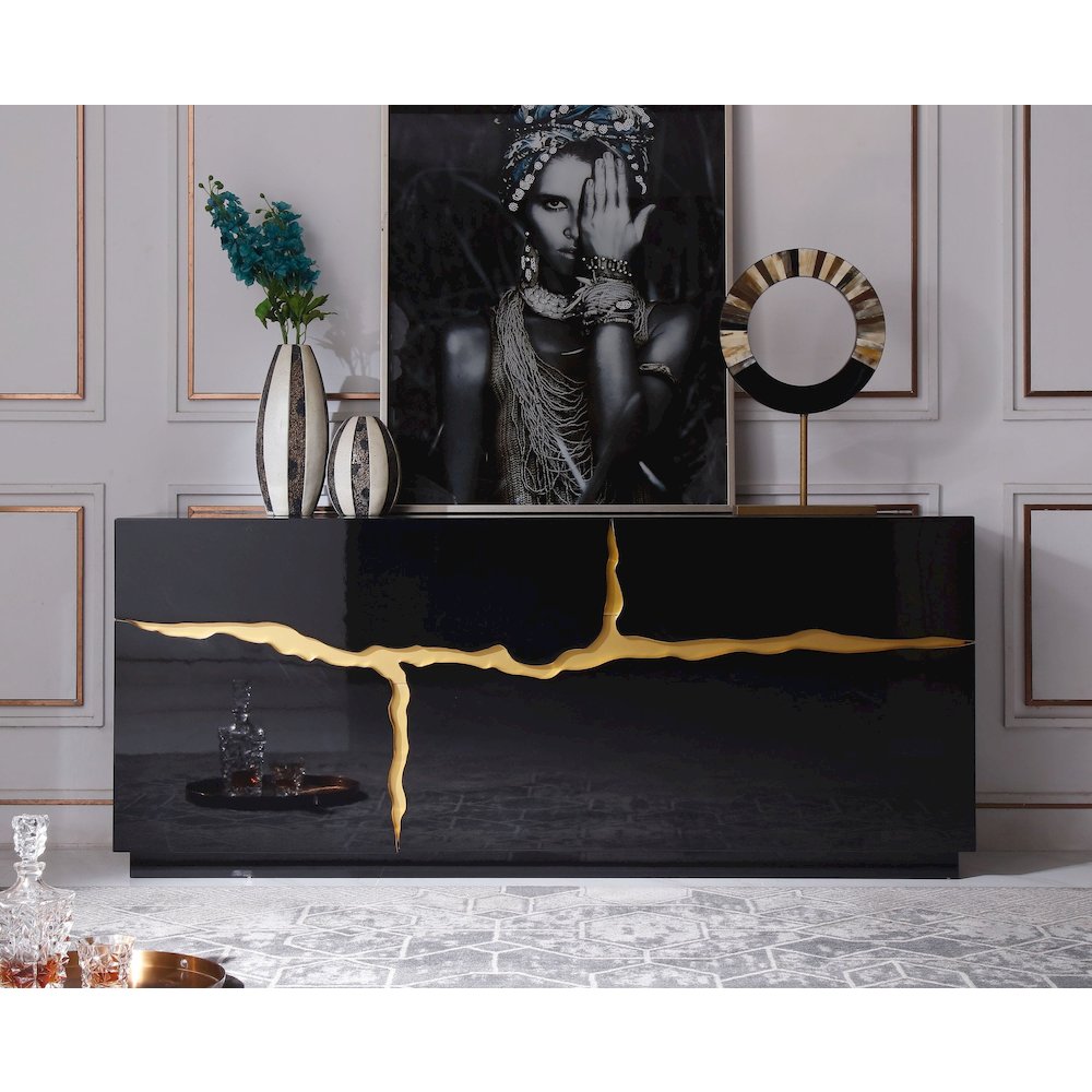 Modrest Aspen - Modern High Gloss Black & Gold Buffet