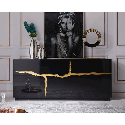 Modrest Aspen - Modern High Gloss Black & Gold Buffet