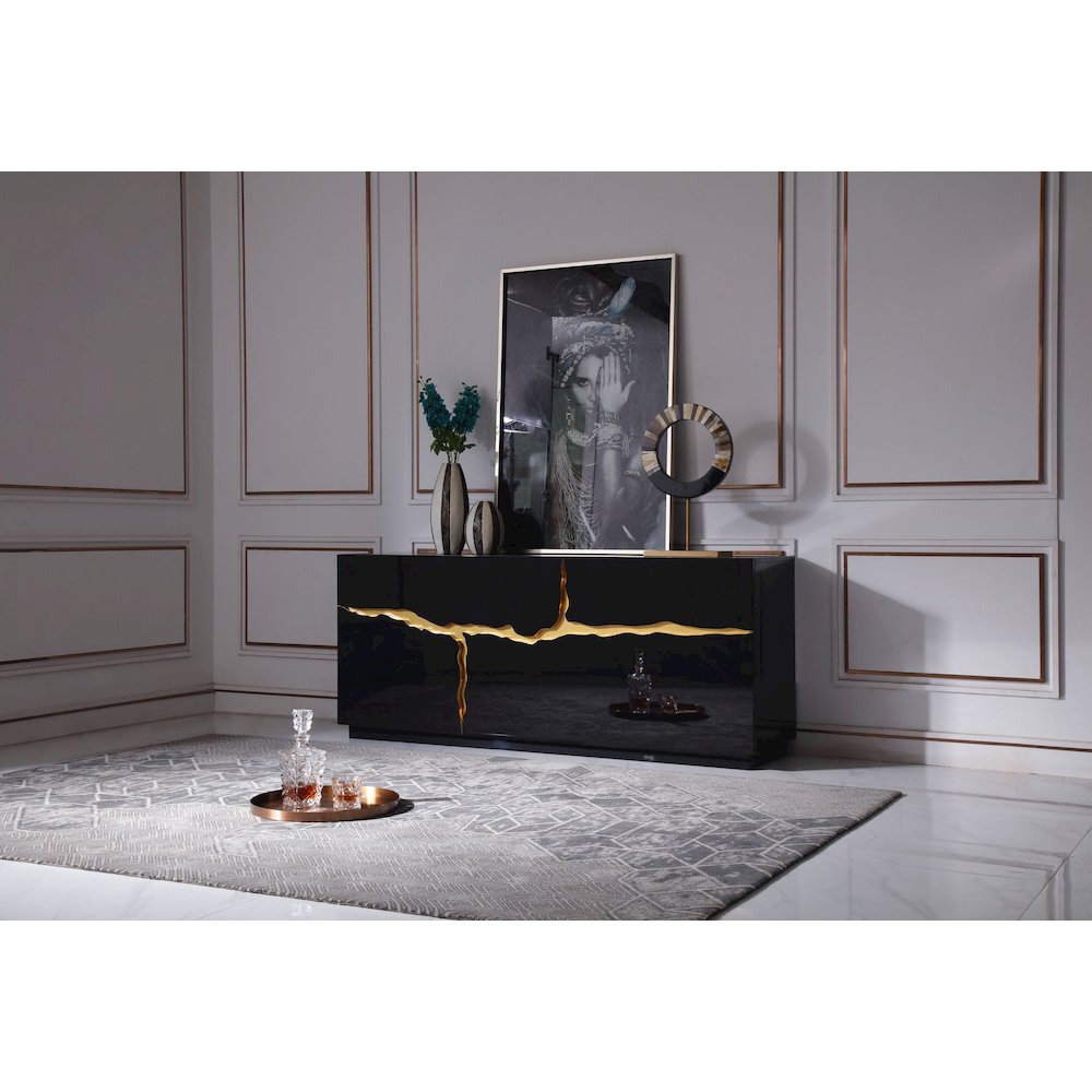Modrest Aspen - Modern High Gloss Black & Gold Buffet