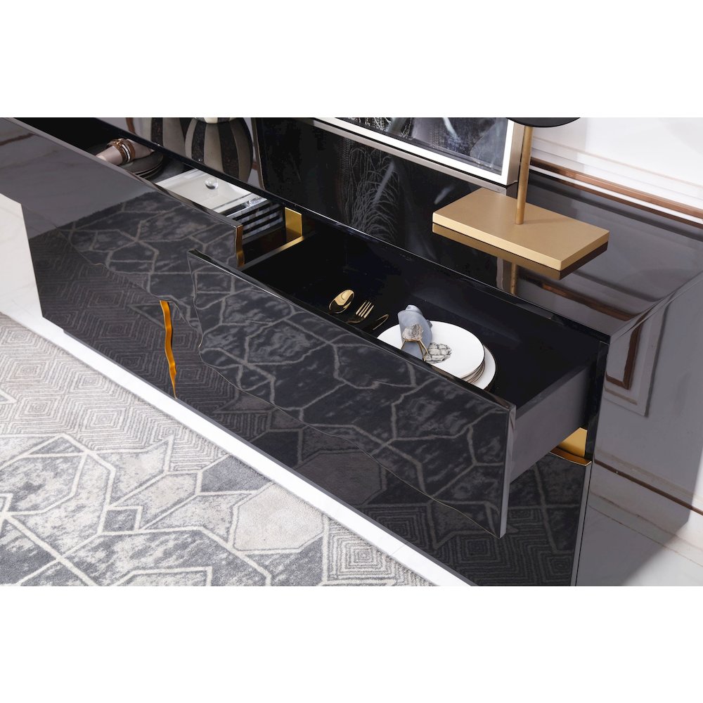 Modrest Aspen - Modern High Gloss Black & Gold Buffet