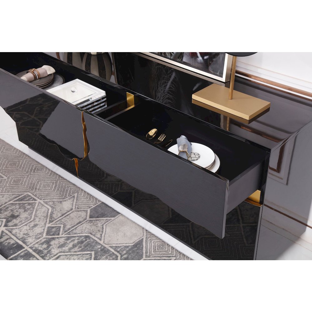 Modrest Aspen - Modern High Gloss Black & Gold Buffet