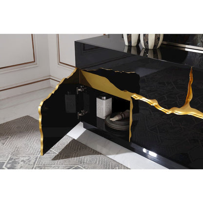 Modrest Aspen - Modern High Gloss Black & Gold Buffet
