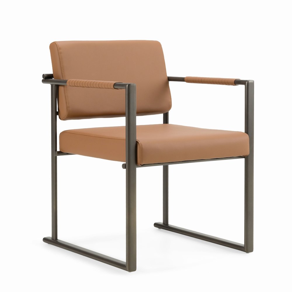 Modrest Atlan - Modern Camel Vegan Leather + Dark Gold Dining Chair