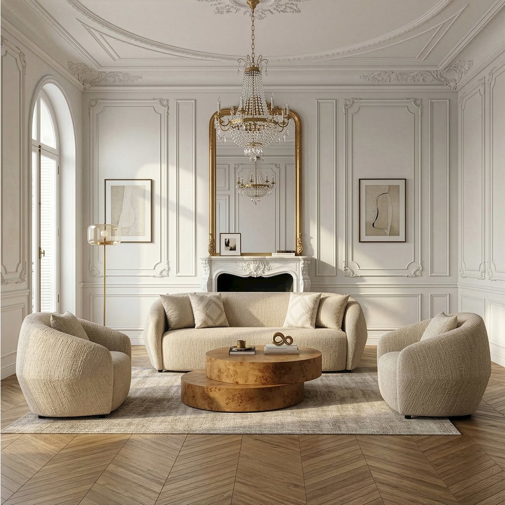 Belinda - Modern Beige Fabric 3-Seat Sofa