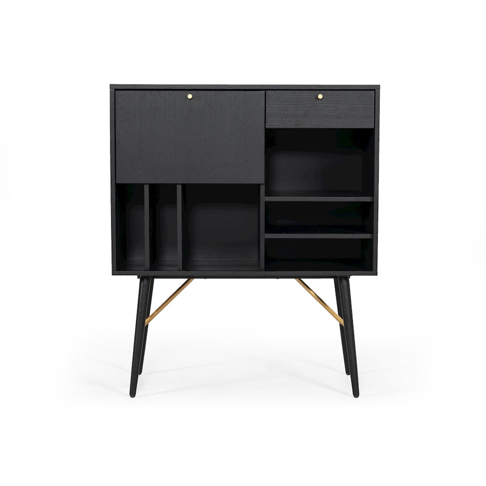 Modrest Billy Modern Black Oak & Gold Tall Buffet
