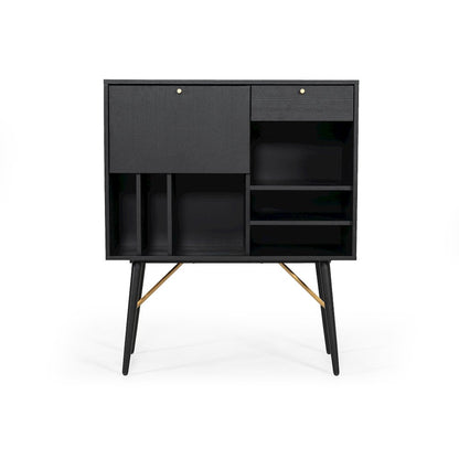 Modrest Billy Modern Black Oak & Gold Tall Buffet