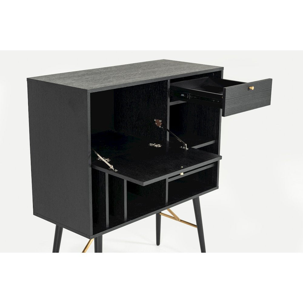 Modrest Billy Modern Black Oak & Gold Tall Buffet
