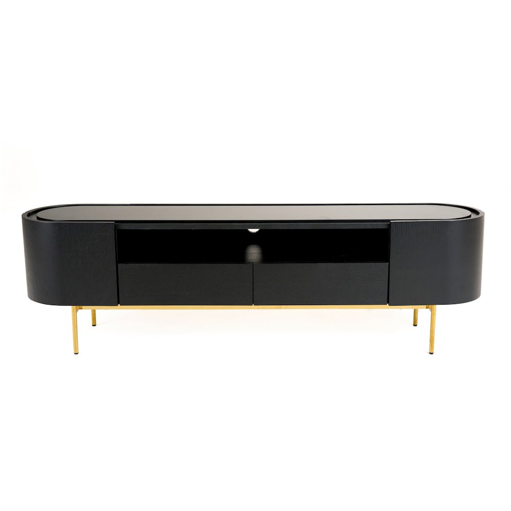 Modrest Bowie - Mid-Century Modern Black Oak + Brass TV Stand