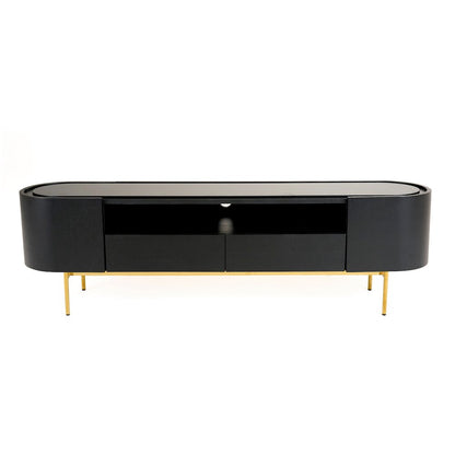 Modrest Bowie - Mid-Century Modern Black Oak + Brass TV Stand