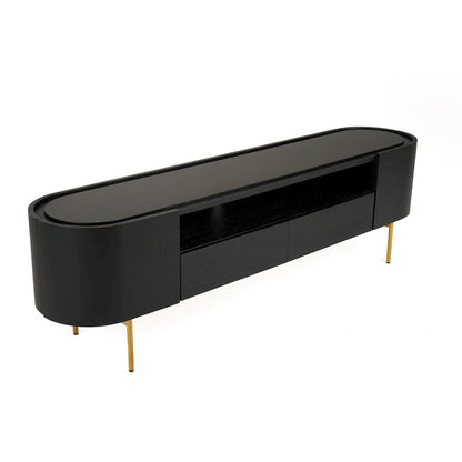 Modrest Bowie - Mid-Century Modern Black Oak + Brass TV Stand