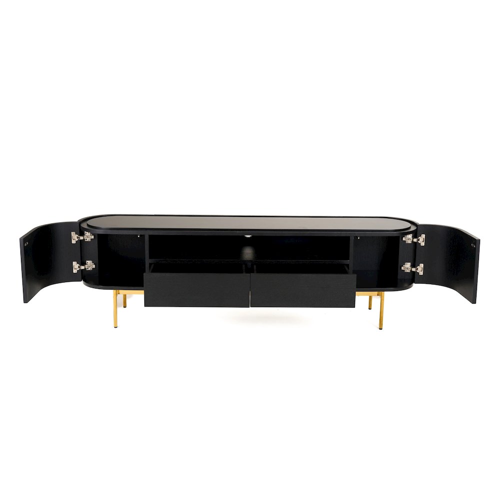 Modrest Bowie - Mid-Century Modern Black Oak + Brass TV Stand