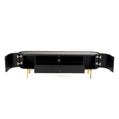 Modrest Bowie - Mid-Century Modern Black Oak + Brass TV Stand