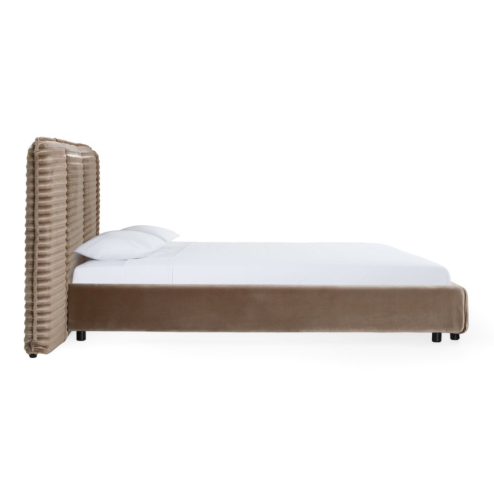 Eastern King Breslow - Modern Dark Taupe Velvet Bed