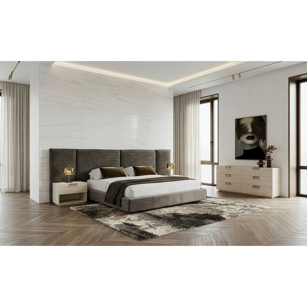 Eastern King Breslow - Modern Dark Taupe Velvet Bed
