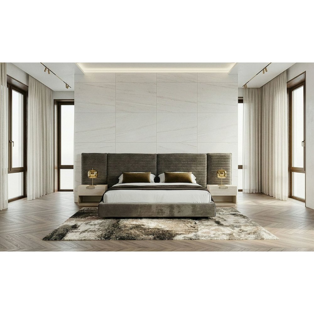 Eastern King Breslow - Modern Dark Taupe Velvet Bed