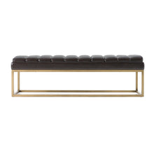 Bridger - Modern Brown Vegan Leather + Brass Dining Bench