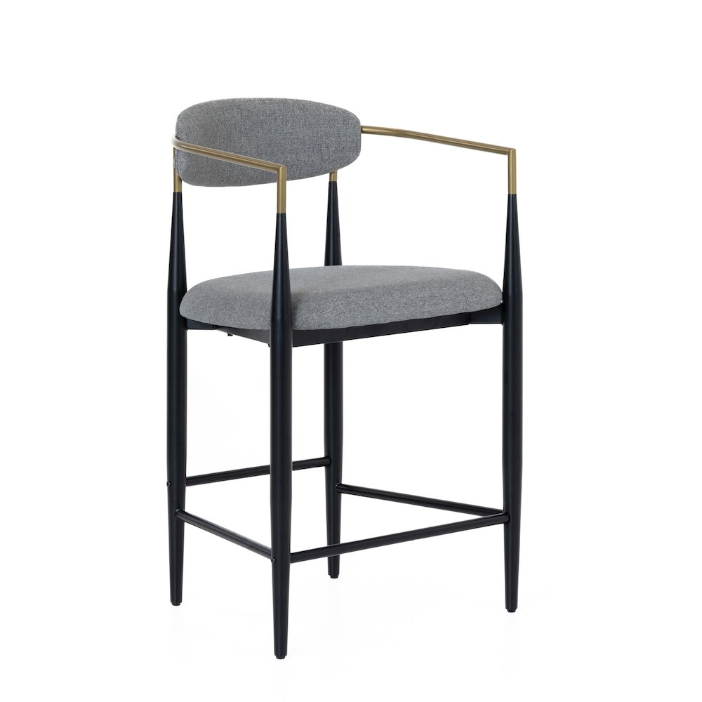 Mid-Century Modern Medium Grey + Gold Arm + Black Counter Chair