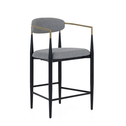 Mid-Century Modern Medium Grey + Gold Arm + Black Counter Chair