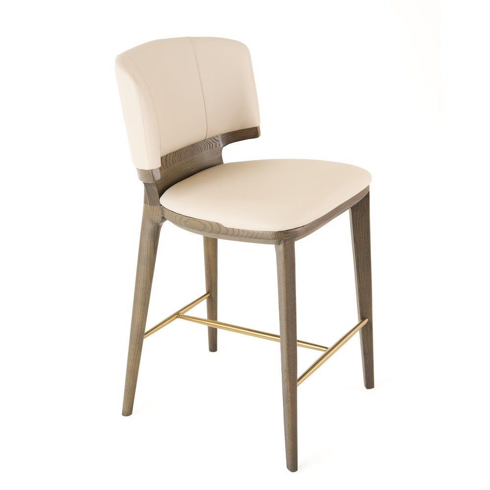 Mid-Century Modern Beige Vegan Leather + Grey Ash Counter Chair