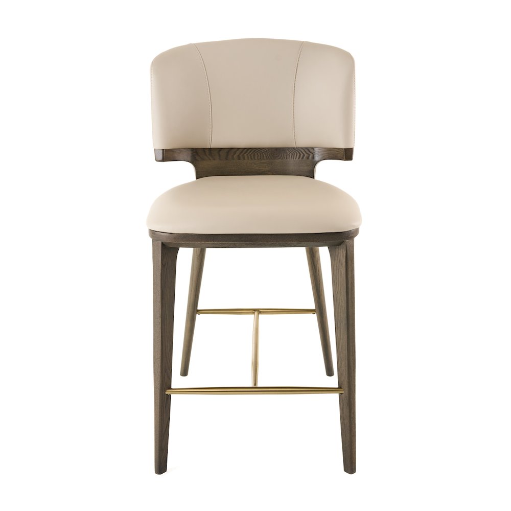 Mid-Century Modern Beige Vegan Leather + Grey Ash Counter Chair