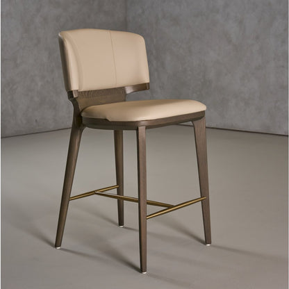 Mid-Century Modern Beige Vegan Leather + Grey Ash Counter Chair