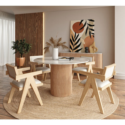 Cambridge White Marble and Mango Round Dining Table