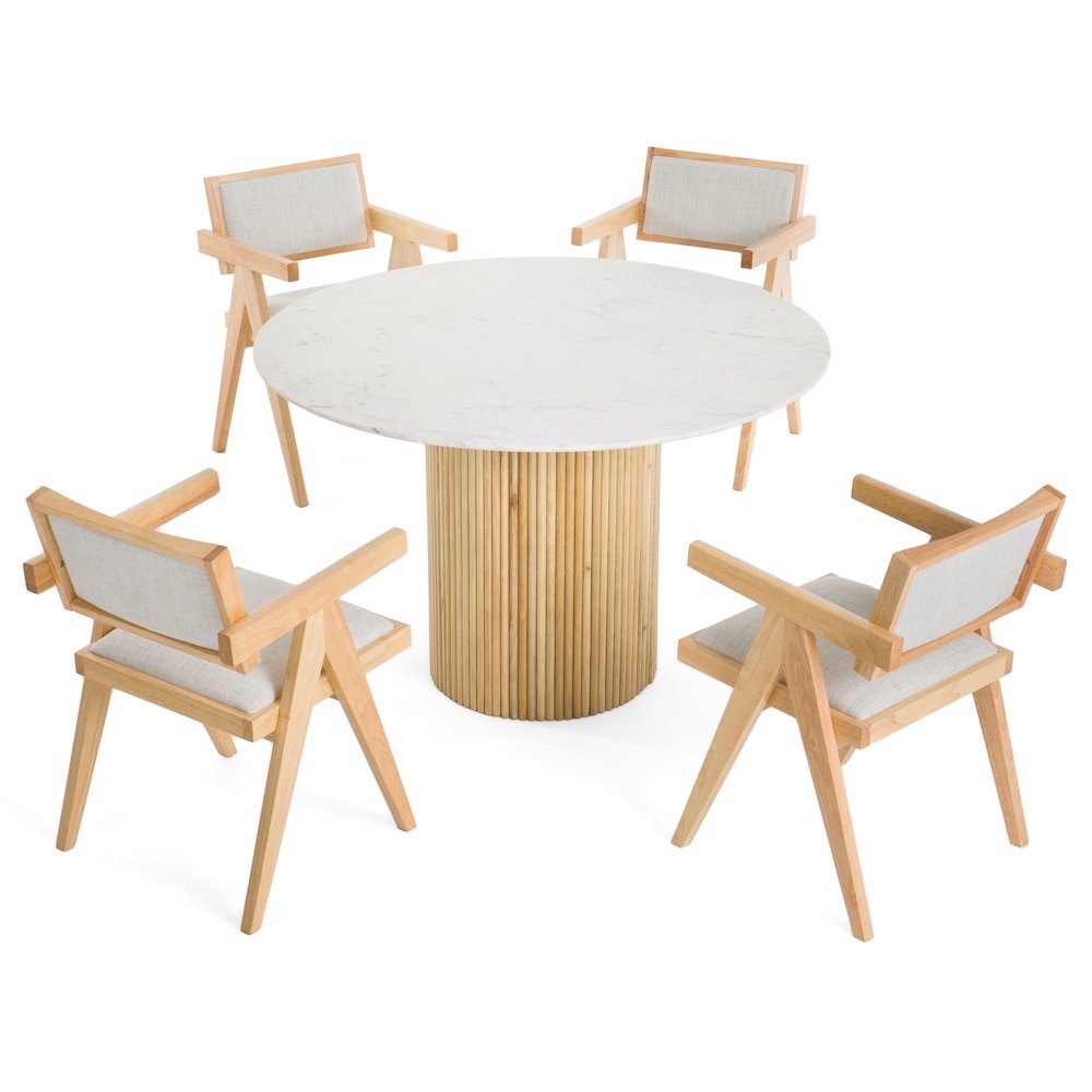 Cambridge White Marble and Mango Round Dining Table