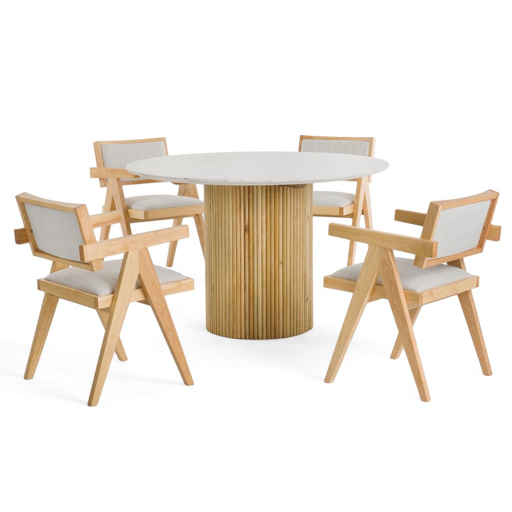 Cambridge White Marble and Mango Round Dining Table