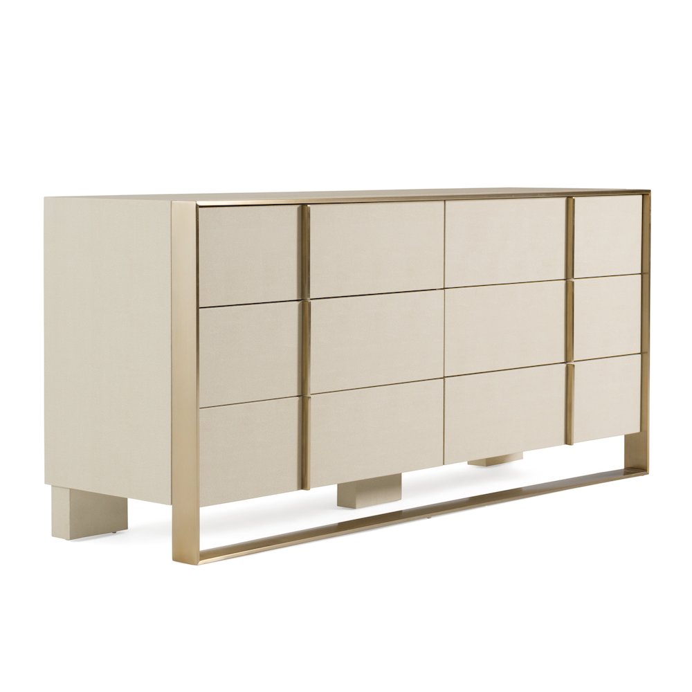 Nova Domus Cartier - Modern Beige Shagreen and Brushed Brass Dresser