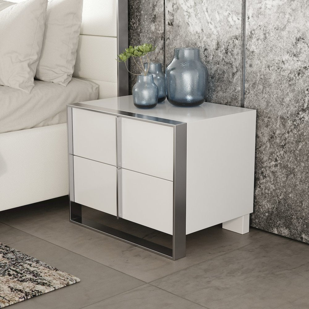 Modrest Cartier - Modern White + Stainless Steel Nightstand
