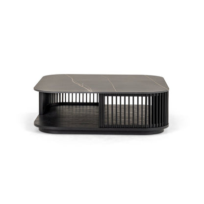 Modrest Chip - Modern Black Ceramic + Black Ash Square Coffee Table