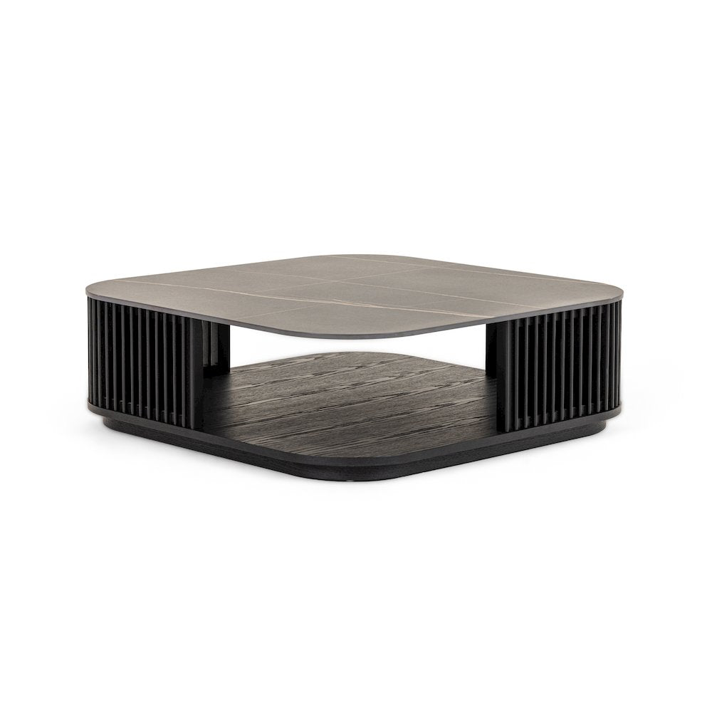 Modrest Chip - Modern Black Ceramic + Black Ash Square Coffee Table