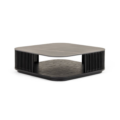 Modrest Chip - Modern Black Ceramic + Black Ash Square Coffee Table