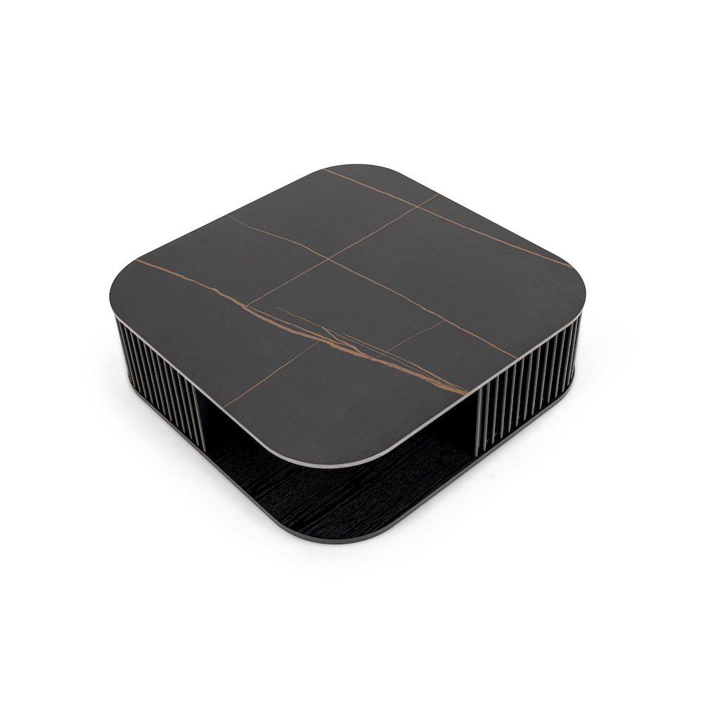 Modrest Chip - Modern Black Ceramic + Black Ash Square Coffee Table