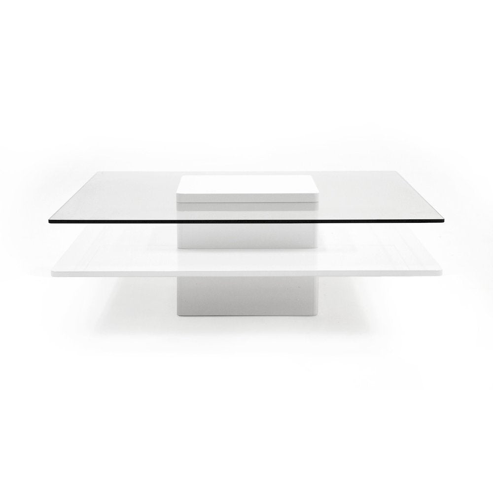 Modrest Clarion - Modern White & Clear Glass Coffee Table